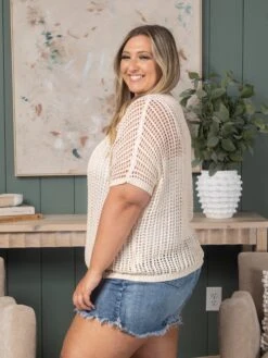 Fishnet Ribbed Round Neck Short Sleeve Sweater Tee | S-2XL -STACCATO Sale Store 02ff70e6c57f20a16ba73dc4d4053433