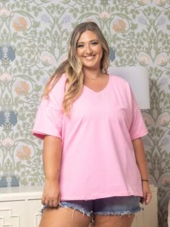 Oversized V-Neck Reversible Short Sleeve Top | S - 3XL Set W/SKU54309