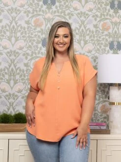 Mock Button Front Short Sleeve Top | S-3X -STACCATO Sale Store 0c1e0a320a65599b72f00f949a6147a0