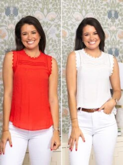 Sleeveless Lace Edge Woven Top | S-L