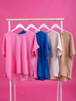 Round Neck Short Cuffed Sleeve Knit Top | S - L