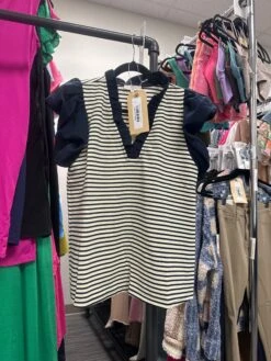 Ruffle Sleeve V-Neck Striped Top | S - L Set W/ Sku54142