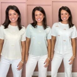 Pearl Accent Crotchet Bow Short Sleeve Top | S - L