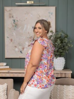 Floral Square Neck Flutter Sleeve Top | S - 2XL -STACCATO Sale Store 1c1d00348c74bdac6539fb07c0897168