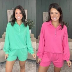 Terry Snap Button Collared Pull Over | S-XL Set W/ SKU52561