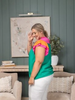 Color Block Woven Top W/ Flutter Sleeves | S-XL -STACCATO Sale Store 1dea6f0f175ed97f10f82cf74cdfb4bc