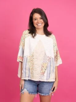 Oli & Hali Washed Print Patchwork Short Sleeve Top | S-XL