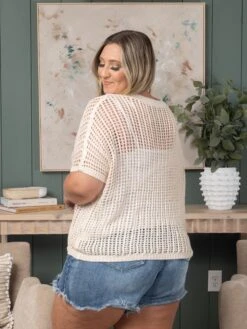 Fishnet Ribbed Round Neck Short Sleeve Sweater Tee | S-2XL -STACCATO Sale Store 2ac98119ae39c9f3b88e65ce88a770dd