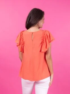 Short Sleeve Ruffle Sleeve Top W/ Back Button Closure | S-3X -STACCATO Sale Store 2db9745d47a39710cde4751620b095a3