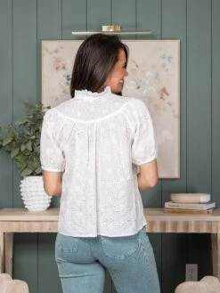 Embroidery Fabric Lightweight Button Down Mock-neckline Short Sleeves Top | S-XL -STACCATO Sale Store 35648bd4b3d4d1de559ebde5ceafbb99