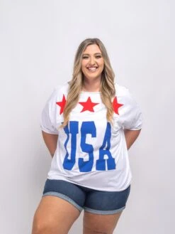 USA Star Printed 3/4 Sleeve Sweatshirt With Boat Neck | S - 3XL Americana