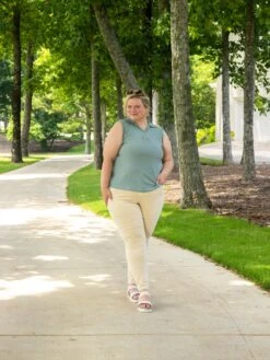 Eyelet Pattern Collared V-Neck Sleeveless Top | S - XL