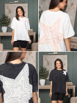 Mineral Washed Cotton Star Patch Short Sleeve Top | S-XL Blue Velvet BE