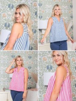 Stripe V-Neck Sleeveless Top | S - L