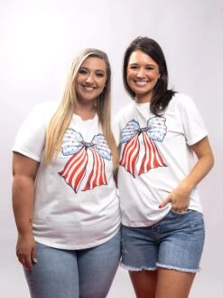 Stripes & Stars Bow Knot Print T-Shirt | S - XL