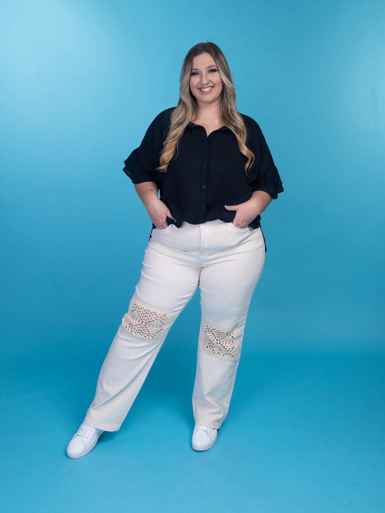 Short Ruffle Sleeve Button Down Oversized Blouse | S - 3XL 4 Short Ruffle Sleeve Button Down Oversized Blouse | S - 3XL - Image 2