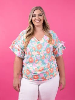 Heimish Floral Print Short Ruffle Sleeve Top | S - 3X