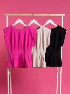 Round Neck Pleated Waist Top | S - L Set W/ Sku52620