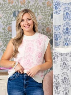 Flower Pattern Sleeveless Knit Top | S-L Summer Concerts & Festivals