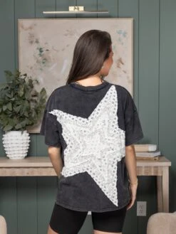 Mineral Washed Cotton Star Patch Short Sleeve Top | S-XL Blue Velvet BE -STACCATO Sale Store 6837e81214d955b8eb8a1cfdb86fba19