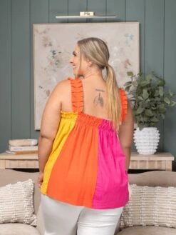 Frill Shoulder Strap W/ Elastic Opening Color Block Bodice Top | S-XL -STACCATO Sale Store 6a850625e4a983740515f4f510b5f165