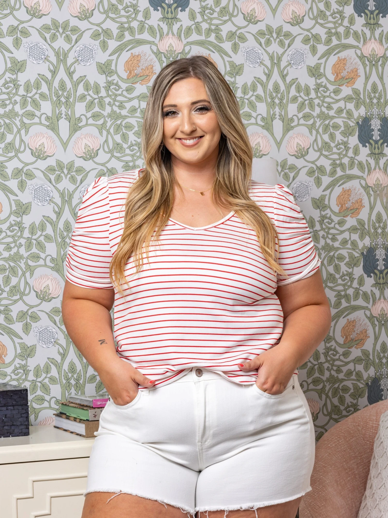 STACCATO V Neck Cinched Short Sleeve Terry Stripe Top | S-XL 3 STACCATO V Neck Cinched Short Sleeve Terry Stripe Top | S-XL