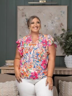 Floral Print V-Neck Ruffle Sleeve Blouse | S - XL