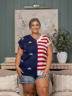 V-Neck Dolman Short Sleeve American Flag Top | S - 3XL Americana
