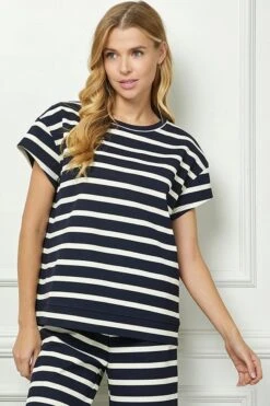 Striped Short Sleeve Lounge Rib Top | S-3XL Set W/SKU52313