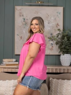 Pleated Split Neck Flutter Sleeve Top | S-3X -STACCATO Sale Store 7d49c8139497bec6040a131dfa59469b