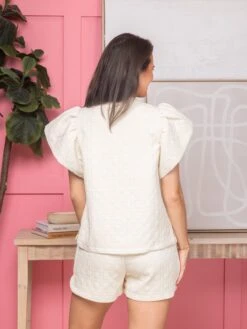 Quilted Jacquard Top W/Short Ruffle Sleeves | S-3XL Set W/sku53183 -STACCATO Sale Store 8349d1a2b9306d2e07618cb93d1af9ff