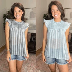 Plaid Smocked Top W/ Ruffle Shoulders | S-L