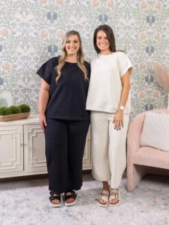 Flower Textured Short Sleeve Lounge Top | S-3X Set W/ Sku52234