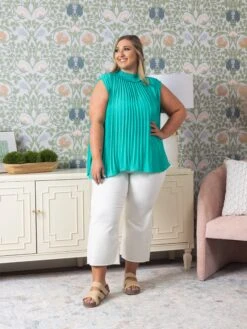 Smocked Mock Neck Sleeveless Pleated Accordion Blouse | S-3XL -STACCATO Sale Store 956e9d83e3fee9d8f365e81909172e68