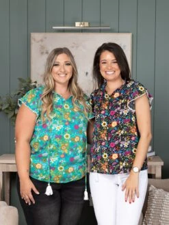 Lace Trim Flutter Sleeve Tropical Floral Blouse | S-XL