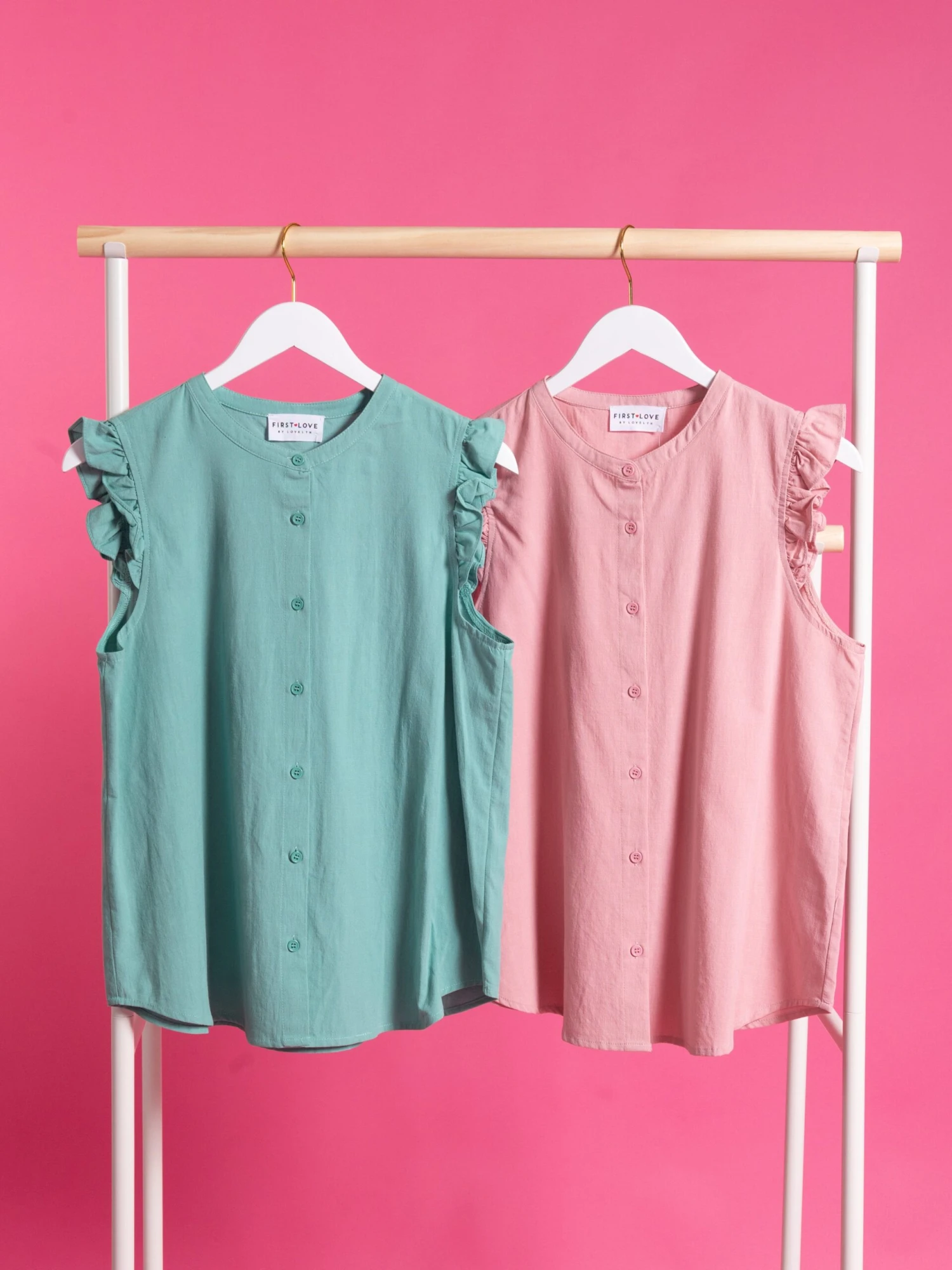 Button Down Sleeveless Top W/ Ruffles| S-3X Set W/ ID1711 3 Button Down Sleeveless Top W/ Ruffles| S-3X Set W/ ID1711