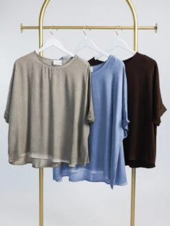 Short Cuffed Sleeve Round Neck Washed Tunic Top | S-3X