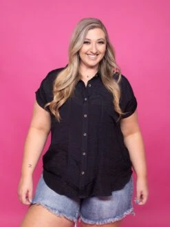 Folded Short Sleeve Button Down Top | S - 3X Set W/ Sku49950