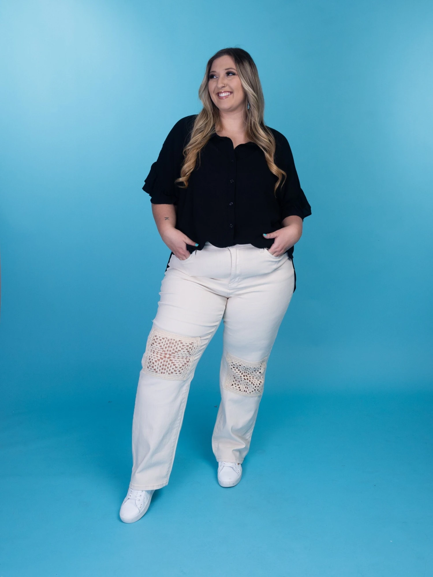 Short Ruffle Sleeve Button Down Oversized Blouse | S - 3XL 3 Short Ruffle Sleeve Button Down Oversized Blouse | S - 3XL