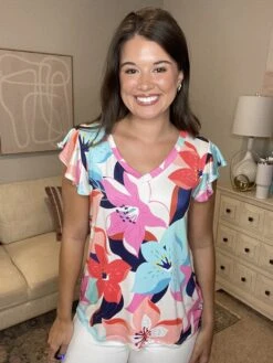 Tropical Floral Print Short Sleeve Top | S-3XL