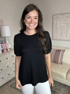 Bubble Short Sleeve Top W/ Eyelet Lace| S-3XL