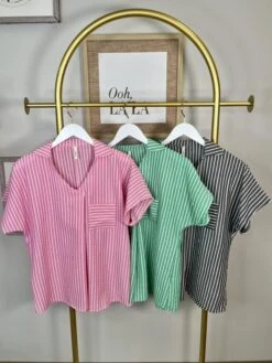 Stripe Drop Shoulder Top W/ Collar| S-3X-