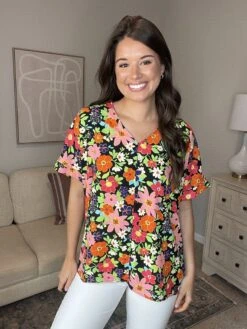 V-Neck Drop Shoulder Loose Fit Short Sleeve Top | S - 3XL