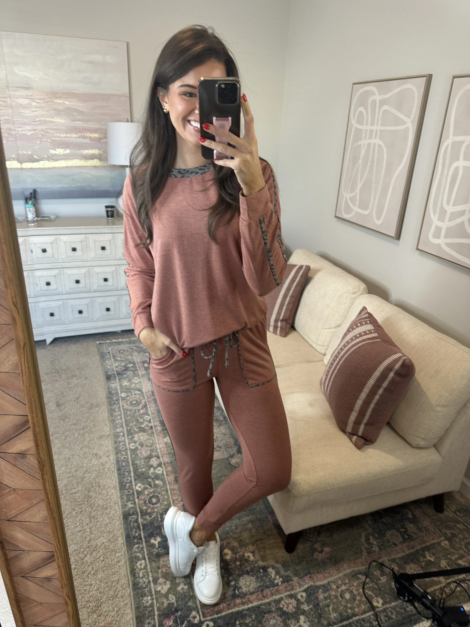 Leopard Trim Round Neck Lounge Pullover | S-L Set W/ Sku48789 9 Leopard Trim Round Neck Lounge Pullover | S-L Set W/ Sku48789 - Image 7