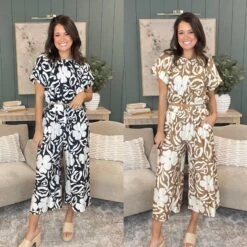 Floral Print Keyhole Back Puff Sleeve Elastic Hem Top | S-3X Set W/53107