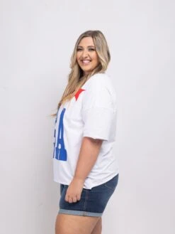 USA Star Printed 3/4 Sleeve Sweatshirt With Boat Neck | S - 3XL Americana -STACCATO Sale Store a62ed3d563185d419c0a81aadbeaa594