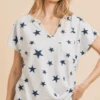 Star Print Split Neck Short Sleeve Top | S - L -STACCATO Sale Store accfac6a6497bece034b344db65e0800