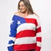 American Flag V-Neck Long Sleeve Knitted Top | S - 3X Americana