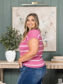 STACCATO Wide Crew Neck Short Sleeve Stripe Pullover Sweater | S-L -STACCATO Sale Store b1b79efc5405867b932e20b1af67917f