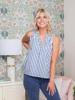 Stripe V-Neck Sleeveless Top | S - L -STACCATO Sale Store bc06b65fb30eda193962779fef1e4414